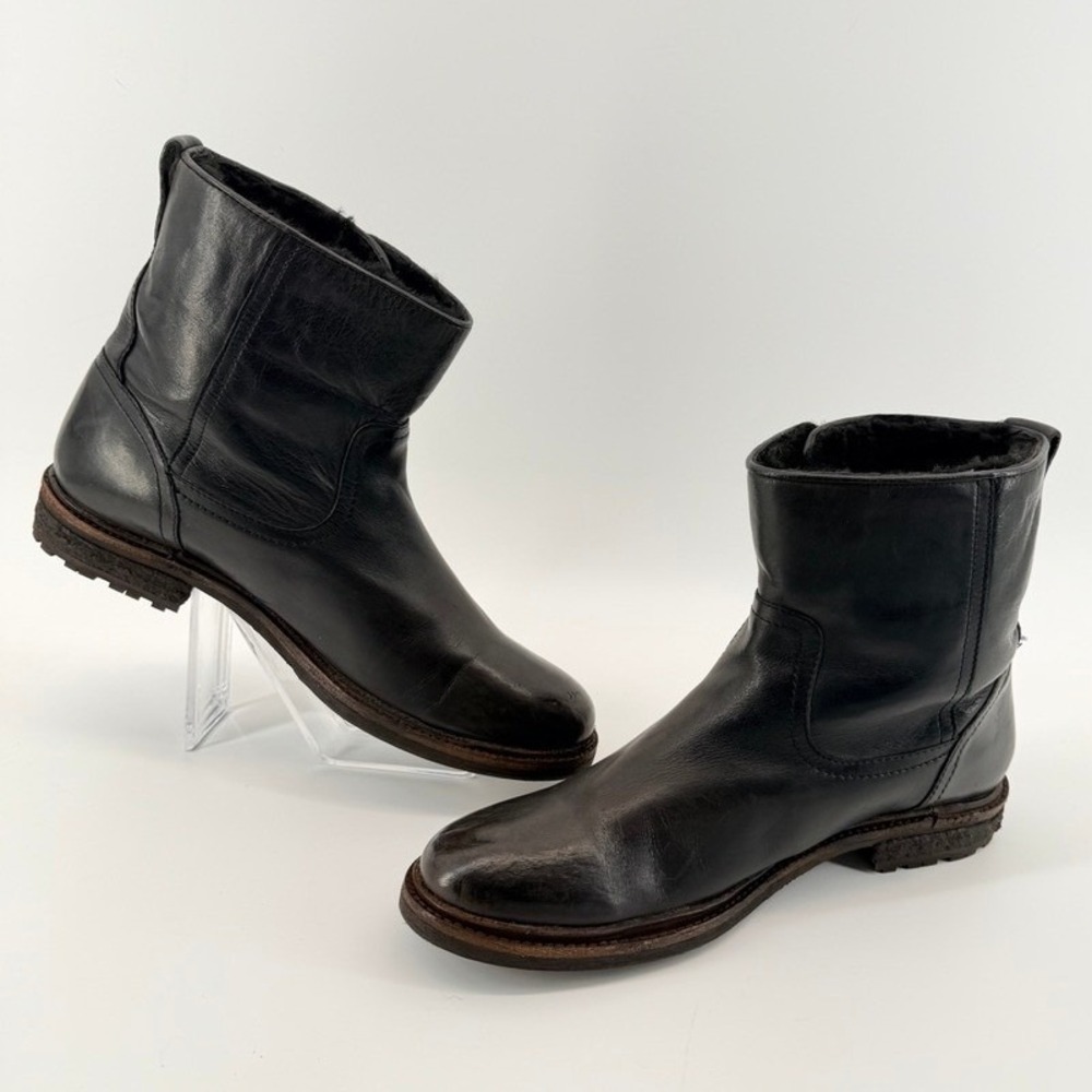 Frye Celia Black Leather Shearling Lined Short Boot 8.5B Deadstock Winter Cozy - Picture 3 of 10